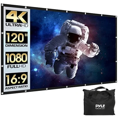 Afbeelding van Pyle Projectiescherm, draagbaar, opvouwbaar, 120 inch, 16:9 HD, 4K, licht, voor binnen en buiten, kreukvrij, thuisbioscoop, feest, kantoor, klaslokaal