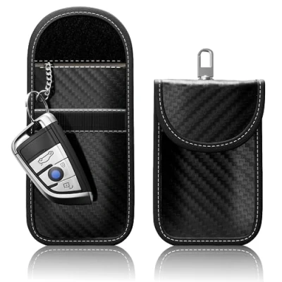 Afbeelding van FOAMO Keyless Go, bescherming, autosleutel, radiosleutel, RFID afscherming, blocker, sleuteletui, carbon zwart/wit, 2 stuks