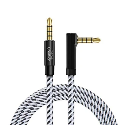 Afbeelding van CableCreation 3,5 mm TRRS Aux kabel, 90 graden rechte hoek mannelijk naar audiokabel 4 pins, snoer (compatibel met microfoon), voor auto/thuisstereo, luidsprekers, hoofdtelefoon 3Ft/90cm