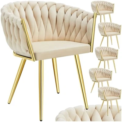Afbeelding van tectake® Set van 6 Fluwelen eetkamerstoelen Kuipstoel met armleuning in knooplook eetkamerstoel Moderne voor woonkamer en eetkamer Keukenstoel Kaptafelstoel Slaapkamerstoel Diverse kleuren Zandkleurig/Goud