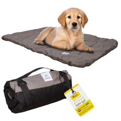 Afbeelding van Wanderpfote hondendeken voor onderweg, 90 x 60 cm of 75 50 cm, wasbaar, orthopedisch, waterdicht, hoogwaardig design, buiten, bruin blauw (bruin, maat XL)