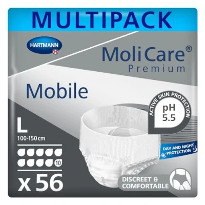 Afbeelding van MoliCare Premium Mobile broekjes voor eenmalig gebruik: discreet bij incontinentie vrouwen en mannen, 10 drops, mt. L (100 150 cm heupomtrek), 4x14 stuks