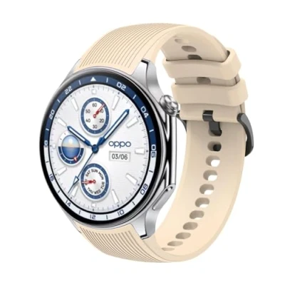 Afbeelding van Giopuey Horlogeband compatibel met OnePlus Watch 2, zachte siliconen horlogeband, reserveband, slijtvast, ademend, beige