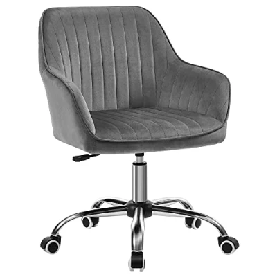 Afbeelding van SONGMICS Bureaustoel, draaistoel met fluwelen bekleding, schuimvulling, in hoogte verstelbaar, voor studie, bar, lichtgrijs OBG012G01