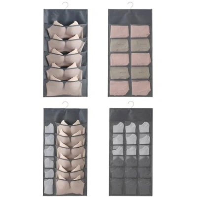 Afbeelding van logei Ondergoedorganizer, hangend, BH kastorganizer, dubbelzijdig opbergen, netvakken met 45 vakken, opvouwbaar, ruimtebesparend, hangorganizer, stof, hangorganizer voor panty, beha, stropdassen