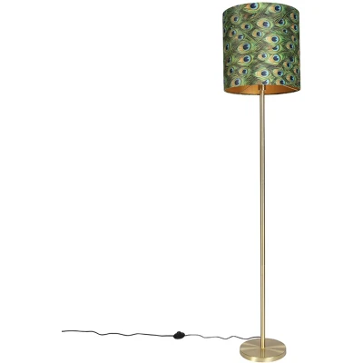 Afbeelding van QAZQA Vloerlamp messing met pauw kap 40 cm Simplo