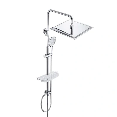 Afbeelding van JOHO Roestvrij Staal Douchesysteem met Plank Hoogte Verstelbaar Regendouche Doucheset Badkamer Douchekolom voor Badkuip Douchekop Chroom (hoofddouche 30x30cm)