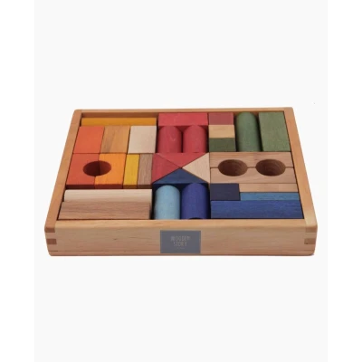Afbeelding van Wooden Story Houten speelgoed blokken in bak regenboog 30