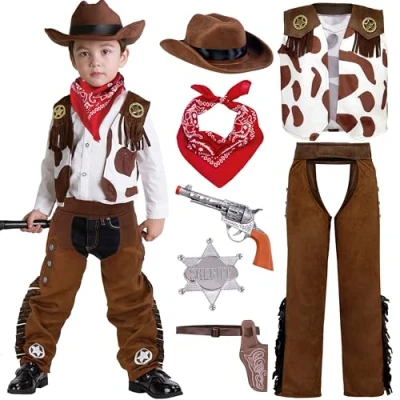 Afbeelding van Spooktacular Creations Cowboykostuum, deluxe set voor kinderen, Halloween, party, verkleedpartij, rol spelen en cosplay (medium (8 10 jaar))