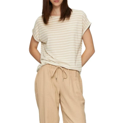 Afbeelding van Q/S by s.Oliver gestreept T shirt beige/ ecru