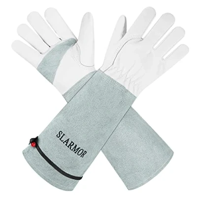 Afbeelding van SLARMOR Lederen Tuinhandschoenen voor Vrouwen/Mannen Doorn Proof Koeienhuid Rose/Blackberry Snoeien Heavy Duty Tuin Handschoenen Dikke Palm Gauntlet Werk met Onderarm Bescherming