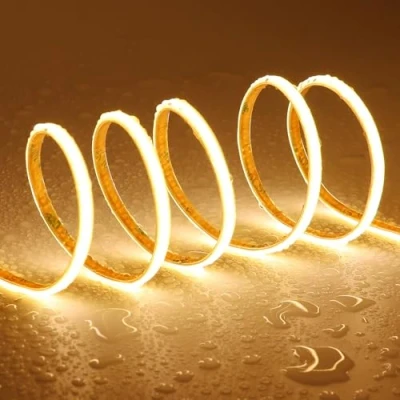 Afbeelding van TOPAI 12V dunne 5mm COB LED Strip Waterdicht 3000K Warm Wit 16.4ft Heldere 4000Lm CRI&gt;90 Uniform Dotless 400LEDs/M Zelfklevende Flexibele Snijbaar voor DIY, Slaapkamer, Onder Kast Verlichting