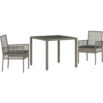 Afbeelding van vidaXL 3 delige Tuin Eettafel Set met Kussens Grijs Poly Rattan