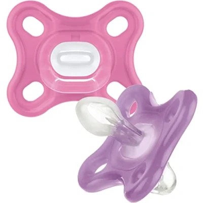 Afbeelding van MAM Comfort All Silicone Fopspenen 0 3 maanden (Pack van 2), zachte en lichte fopspeen, voortijdige pasgeboren benodigdheden, met zelfsteriliserende reiskoffer, roze