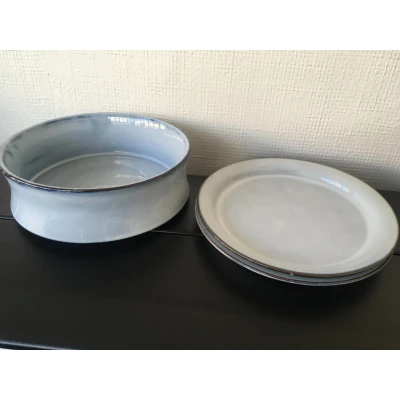 Afbeelding van PASCALE NAESSENS KOM + 2 BORDEN BLAUW GEGLAZUURD PURE 24 CM X 9.5