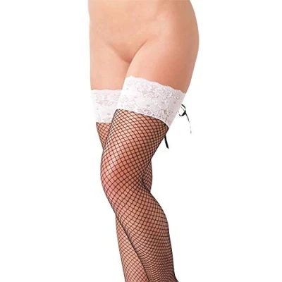 Afbeelding van Amorable by Rimba Erotische Kousen Net Met Witte Kant Rand En Corsetsluiting One Size