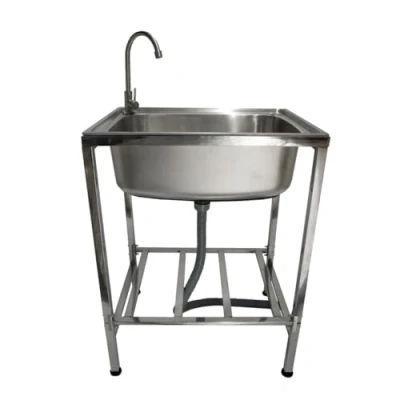 Afbeelding van Mobiele wasbak camping kamperen RVS verstelbare poten 60x45x79 cm spoelbak gootsteen buitenkeuken