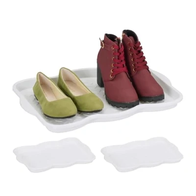 Afbeelding van Relaxdays schoenen lekbak set van 3 voor 2 paar uitlekbak kunststof met rand