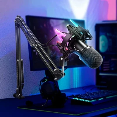 Afbeelding van FIFINE K651 USB Gaming Microfoon, Dynamisch voor pc PS4 PS5, Nierkarakteristiek met Statief, Mute Knop, Shock Mount 8 RGB Verlichtingsmodi