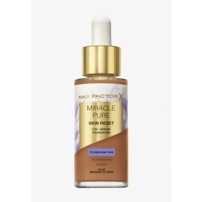 Afbeelding van Max Factor Miracle Pure 2in1 Skin Reset Serum Foundation, 85 90, medium to Deep, vegan formule, egaliseert de teint, dekkend resultaat, satijnachtige matte finish, niacinamide &amp;bisabolol, 30 ml