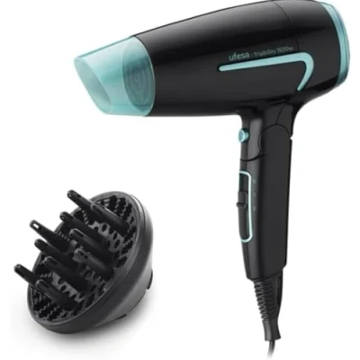 Afbeelding van Ufesa Trip &amp; Dry Haardroger, compact, opvouwbaar, 1600 W, 2 snelheden, temperaturen, diffuser en concentrator, ideaal voor op reis