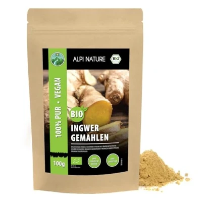 Afbeelding van BIO gemberpoeder (100g), gemalen gember uit gecontroleerde biologische teelt, gemberpoeder, 100% natuurlijk, geen toevoegingen, glutenvrij, lactosevrij, laboratorium getest, veganistisch