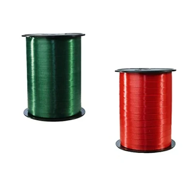 Afbeelding van Clairefontaine 601774AMZC een set van 2 spoelen glad bolduc lint 500 m x 0,7 cm geschenkverpakking, decoratieve accessoires groen/rood