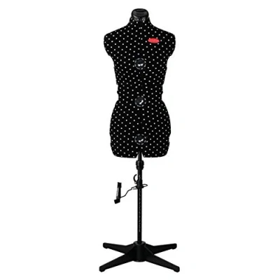 Afbeelding van PRYM 611752 paspop &quot;Prymadonna Polka Dots&quot; in zwart wit stippendesign, draai en hoogte verstelbaar, maat S (36 42), incl. rokafronder met speldenfixatie, geïntegreerd naaldkussen