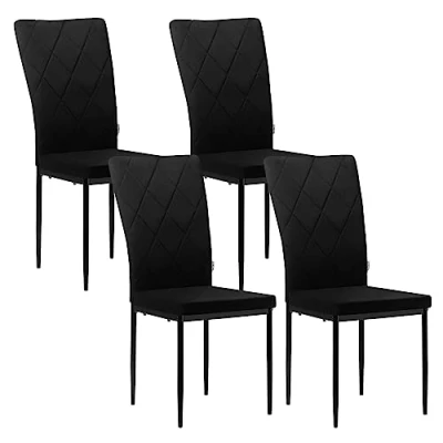Afbeelding van WOLTU Eetkamerstoelen, set van 4, keukenstoel, fluwelen stoel met hoge rugleuning, gestoffeerde metalen poten, voor eetkamer, eettafel, keuken, woonkamer, kantoor, zwart, BH379sz 4