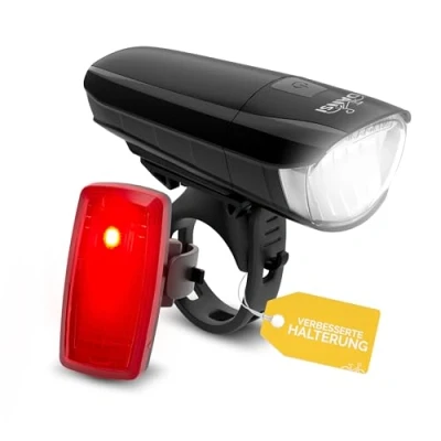 Afbeelding van DANSI Led fietsverlichtingsset met 30/15 lux, op batterijen werkende fietsverlichting maximaal 13 uur brandduur, StVZO goedgekeurde fietslamp, zonder gereedschap monteerbaar en spatwaterdicht