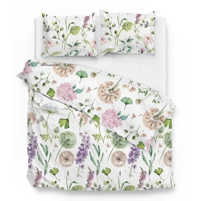 Afbeelding van Dekbedovertrek Nessa Lits Jumeaux (240x220 cm) Wit Katoen satijn Dessin: Bloemen Zo!Home Dekbed Discounter.nl