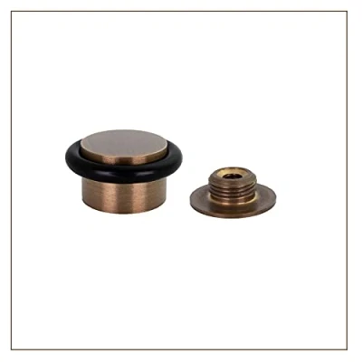 Afbeelding van EVI Herrajes, Deurstopper zelfklevend met schroefdraad, messing mat, zwart rubber, Ref. Ref.I 103/28 DUAL CU