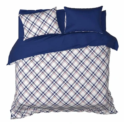 Afbeelding van Dekbedovertrek De Witte Lietaer Tango Tartan Blue Indigo Flanel 240 x 200 / 220 cm Lits Jumeaux