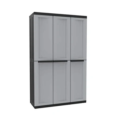 Afbeelding van Kreher Driedeurs kunststof kast opbergkast in neutrale look. Met hoogte verstelbare planken en afsluitbare deuren 2 verschillende maten (groot)