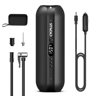 Afbeelding van CYCPLUS Luchtpomp, 12V DC/AC 2 in 1, Max I50PSI Automatische uitschakeling Elektrische Compressor Draagbare Fietspomp Mini Bandenpomp voor alle Fietsen Motorfietsen en Auto&#039;s