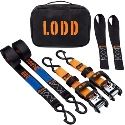 Afbeelding van LODD Motorfiets sjorbanden met ratel set bestaande uit 2 spanbanden 38 mm x 3,4 m + zachte sjorlussen transporttas (voor motorfietsen, ATV&#039;s, sneeuwscooters ...)