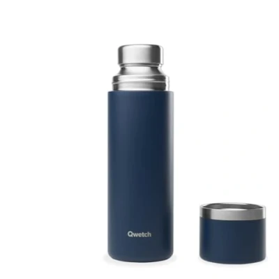 Afbeelding van Qwetch Thermoskan, marineblauw, 750 ml, thermoskan met gerecyclede roestvrijstalen beker, 24 uur koud en 12 warm, waterdicht, BPA vrij ideaal voor koffie thee