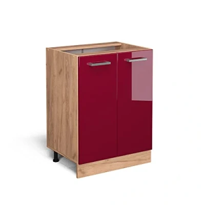 Afbeelding van Vicco Keukenonderkast R Line, Bordeauxrode hoogglans/Bruin, 60 cm zonder werkblad
