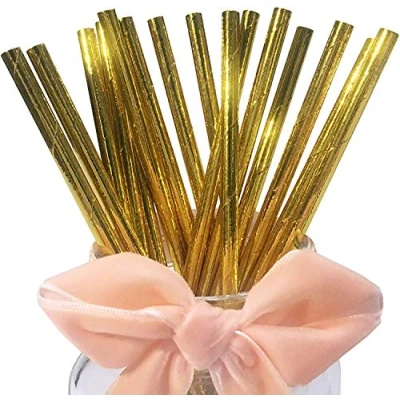 Afbeelding van YiYi Nature Daily Goudfolie papieren rietjes, metallic glanzende biologisch afbreekbare rietjes om te drinken, feest, bruiloft, 100 stuks, stuks (YY 417)