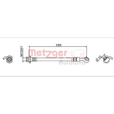 Afbeelding van METZGER 4111951 Remslang Achteras rechts, Bij remzadel 193mm