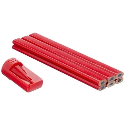 Afbeelding van Werkzeyt Timmermanspotlodenset, 7 delig, 6 potloden &amp; 1 puntenslijper, 175 mm lengte, ovale vorm, gemiddelde hardheid, ideaal voor tekenen en markeren, markeringsgereedschap, bouwpotlood, B26327