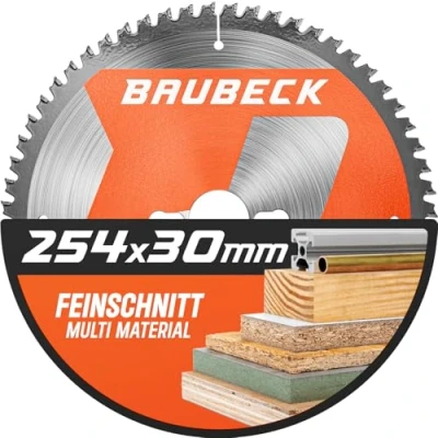 Afbeelding van BAUBECK Zaagblad 254 x 30 mm, 2,2 fijne zaagsnede in hout en aluminium, 80 tanden voor kap tafelcirkelzagen, zoals Metabo KGS M, Bosch GTS 10 XC, PTS compatibel, cirkelzaagblad 254,