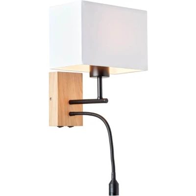 Afbeelding van BRILLIANT lamp, Rayan LED wandlamp met leesarm eiken geolied/wit, 1x A60, E27, 25W geschikt voor normale lampen, hout uit duurzame bosbouw (FSC)