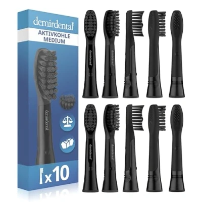 Afbeelding van demirdental Opsteekborstels voor Oral B Pulsonic opsteekborstels, zwart met actieve kool, medium opzetborstels, reserveborstels natuurlijke reiniging, zwart, 10 stuks
