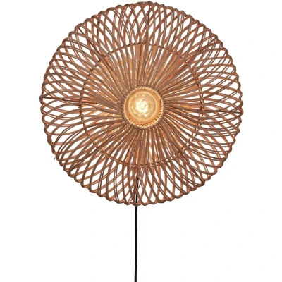 Afbeelding van Good&amp;Mojo Wandlamp Zanzibar Rotan Plat Large Naturel 55x55x14cm
