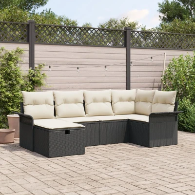 Afbeelding van vidaXL 6 delige tuinsofa set met kussens zwarte poly rattan