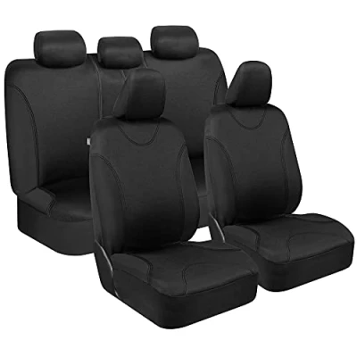 Afbeelding van BDK UltraSleek zwarte stoelhoezen voor auto&#039;s, tweekleurige voorstoelhoezen met bijpassende achterautostoelhoes, gemaakt om te passen op de meeste vrachtwagens, SUV, interieur