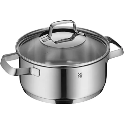 Afbeelding van WMF Belmonte Kookpan, klein, 20 cm, kleine pan met glazen deksel, pastapan, braadpan, inductie, 2,5 l, Cromargan roestvrij staal, gepolijst, ongecoat