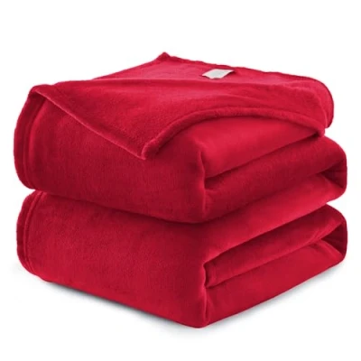 Afbeelding van WAVVE Plaid deken van flanellen fleece, 260 gr./m², 230 x 270 cm, rood, groot deken, voor zetel/tweepersoonsbed, warm en zacht, grijs