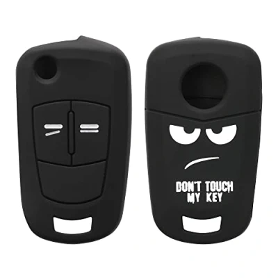 Afbeelding van kwmobile Autosleutel hoesje geschikt voor Opel Vauxhall 2 knops inklapbare behuizing in wit / zwart Don&#039;t Touch My Key design